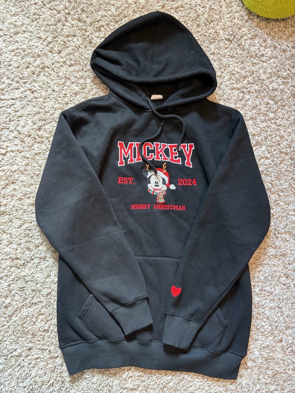 Women’s Medium Mickey Black Holiday Hoodie with Red Embroidery